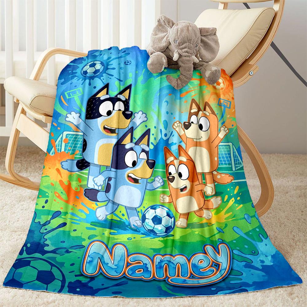 Soccer Fun Bluey Customize Text Blanket Gift Personalized Blanket Ultra-Soft Great for Living Room Bed Livingroom Nap Ideal for All Seasons