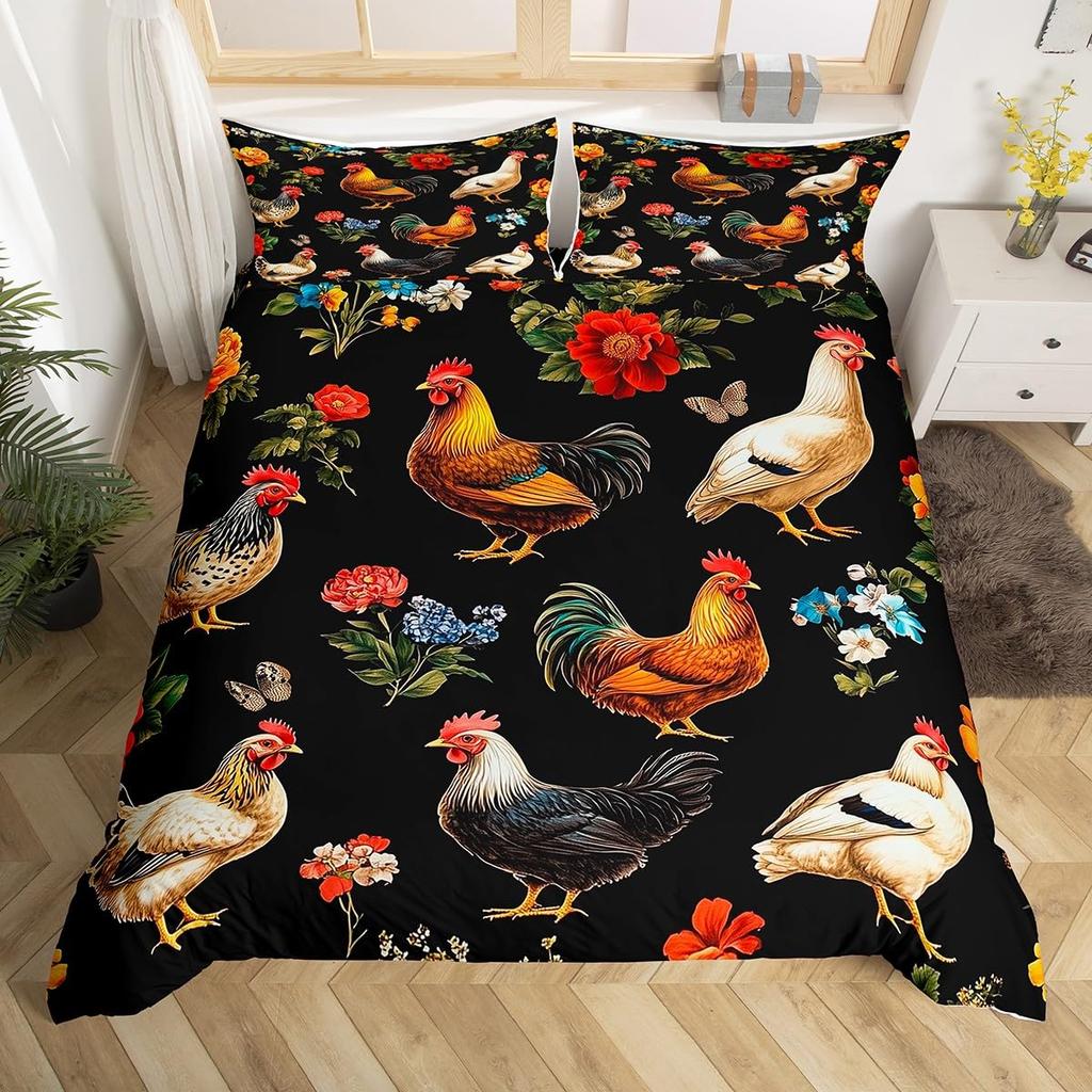 Comforter Rustic Rooster Bedding Set Farm Animal Full King Queen Size Microfiber Farmhouse Chicken With