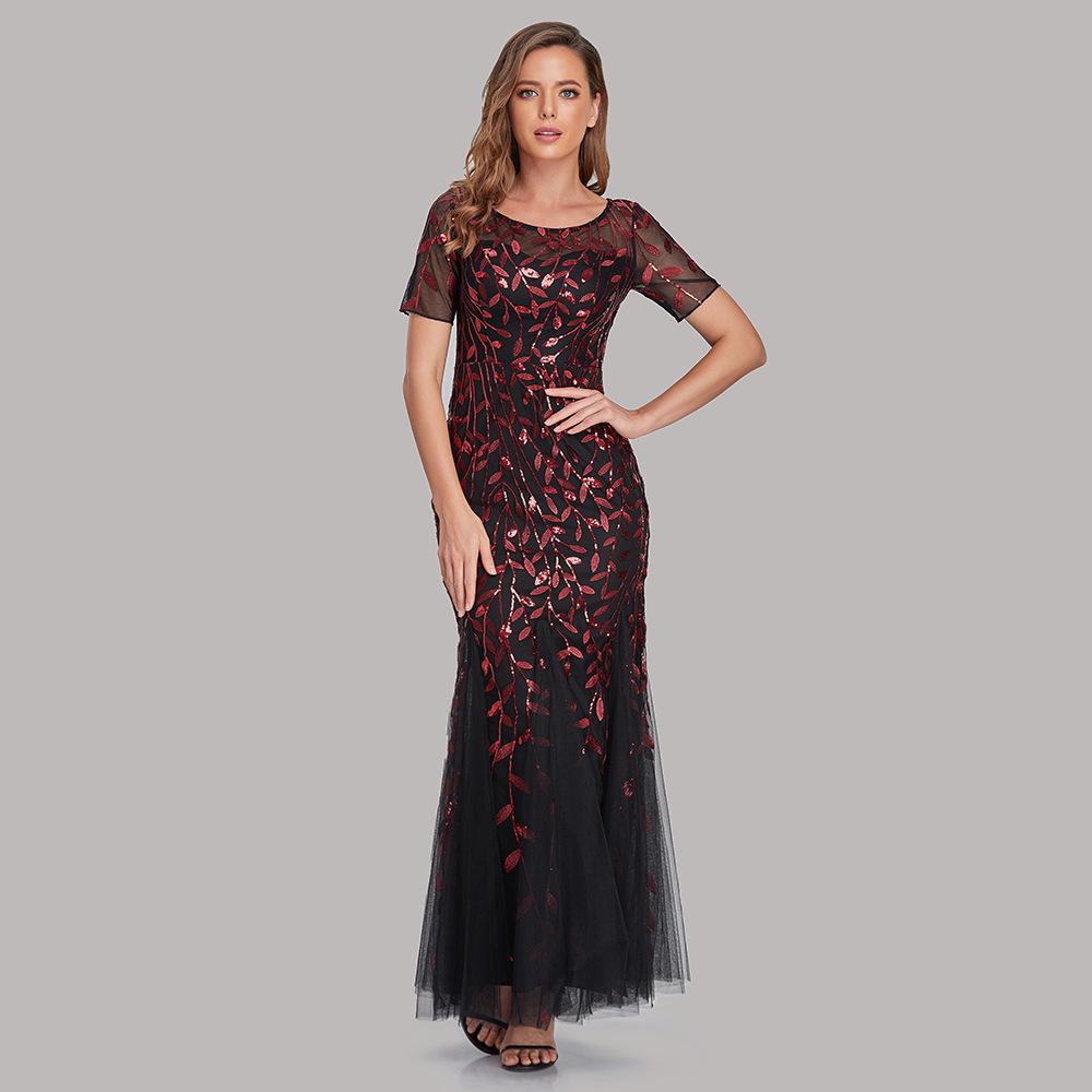 2024 Spring/Summer European-American Slimming Sequin Mesh Fishtail Evening Gown for Women