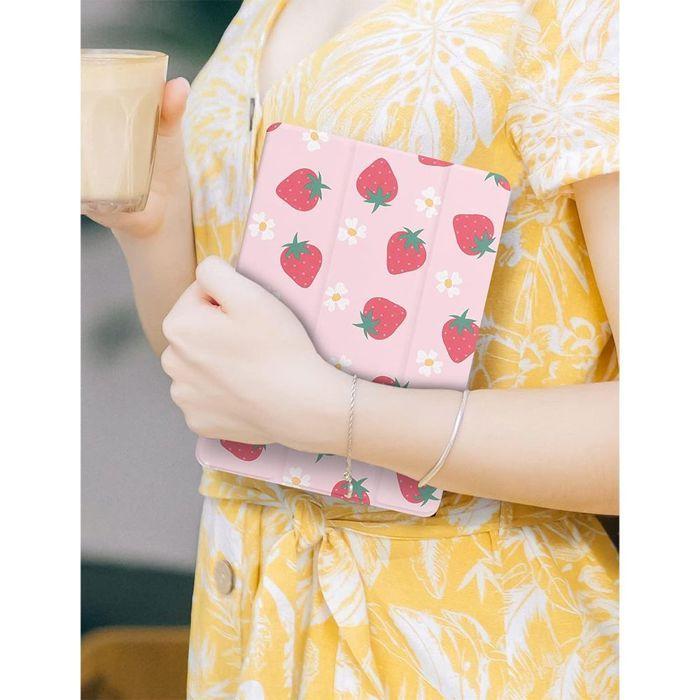 Coque + Verre Trempé - E.F.Connection - pour iPad 10,2" (2019/2020/2021) avec Porte-Stylet - Fraise