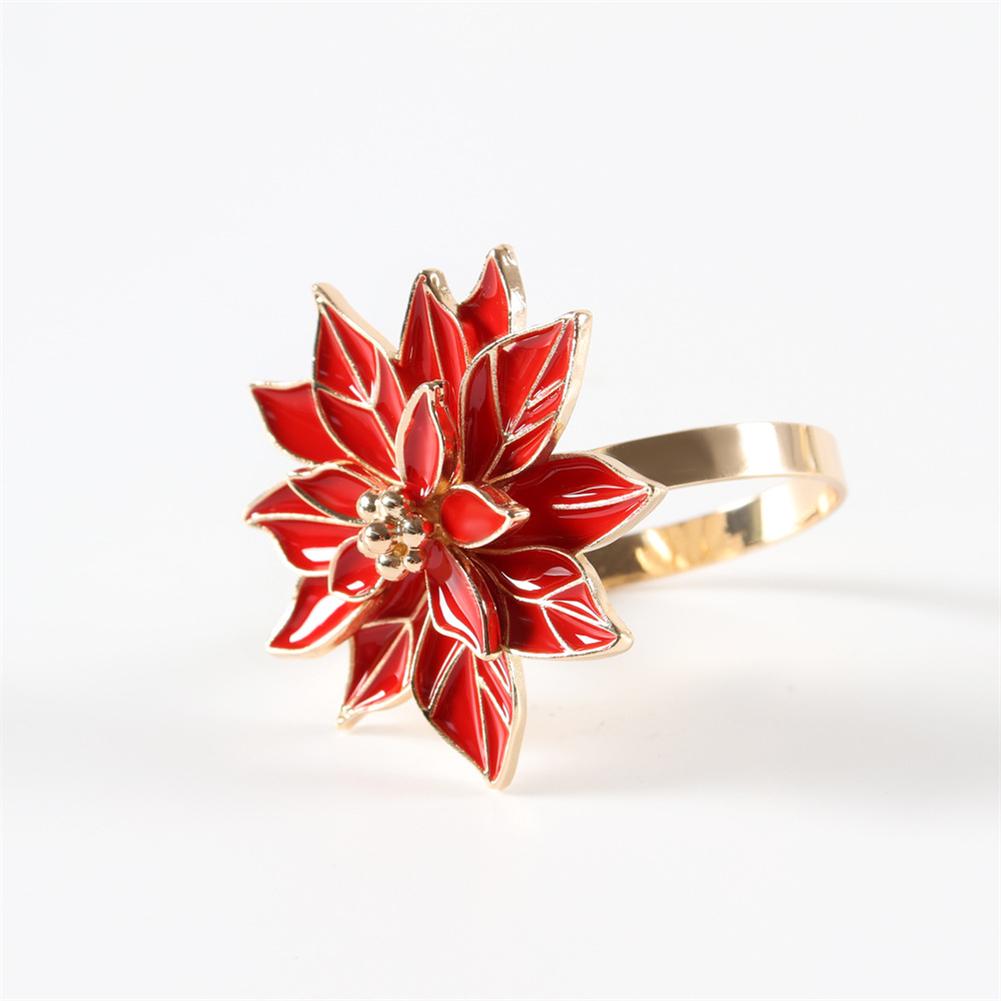 6pcs Christmas Flowers Napkin Rings Alloy Table Decoration Holders For Holiday Wedding Anniversary Dinner
