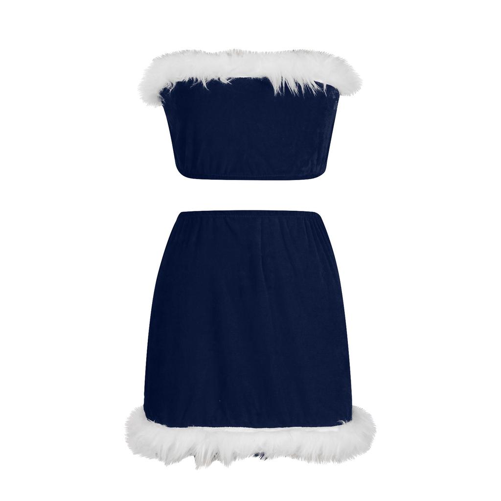 Women's Sexy Lingerie Christmas Dress Flannel Plush Sling Split  Suit