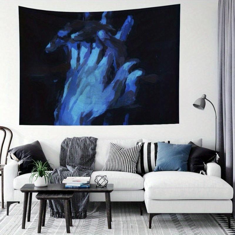 Modern Abstract Art Tapestry Large Blue Black Print Wall Hanging for Living Room Bedroom Office Wall Decor