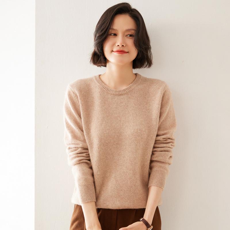 Autumn/Winter 2025 Women's Casual Cashmere Round Neck Pullover with Soft Knit Inner Layer