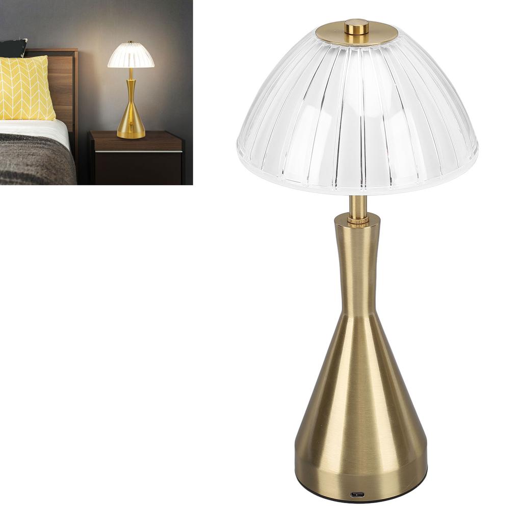 Gold Cordless Desk Lamp Rechargeable 3 Color Touch Dimmable Bedroom Crystal Lamp for Restaurant Dini
