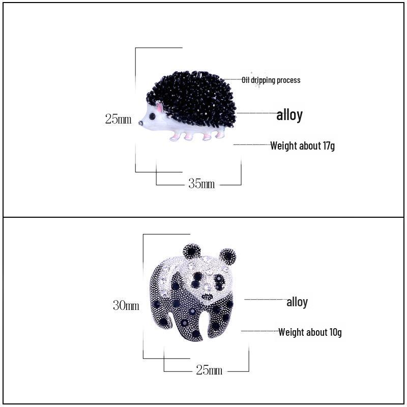 Fashion Rhinestone Hedgehog and Panda Animal Brooch - European and American Style Pin
