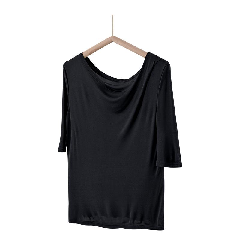 

Tangge женская шелковая футболка с асимметричным воротником, облегающая XL