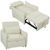 3 In 1 Convertible Armchair With Bed Function Lumbar Pillow For Living Room Cream