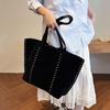 Yogodlns Designer Rivet Faux Suede Underarm Shoulder Bag Large Capacity Shopper Tote Bag Winter Handbags Coffee Black