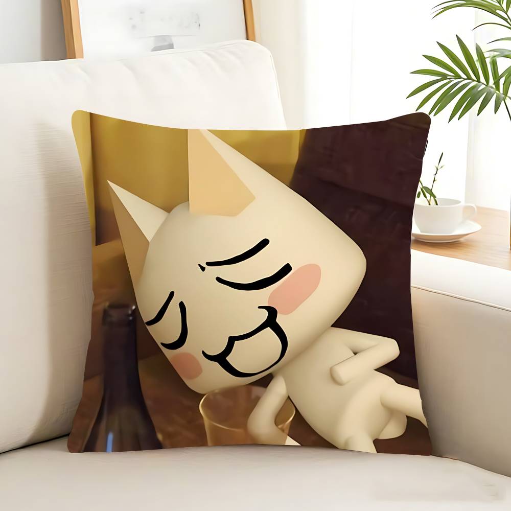 

Kawaii T-Toro Inoue Cat Pillow Case Removable Washable Cushion Cover – All-Season Soft Linen 12x12in 30x30cm