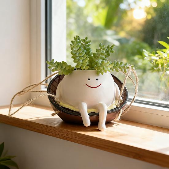 Yousheng Hanging Swing Chair Planter Pot Cute Smile Face Flower Pot for Indoor Outdoor Plants Resin Head Plant Pots for Home Garden Decor Gifts for