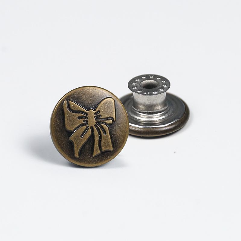 Antique Bronze Smooth Metal Tack Button for Jeans, Jackets & Dungarees with Engraving