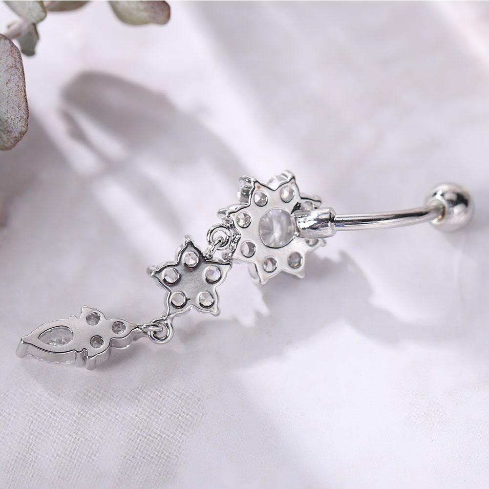 Flower Shaped Anti allergy Copper Belly Navel Ring Plating Body Piercing Jewelry Silver