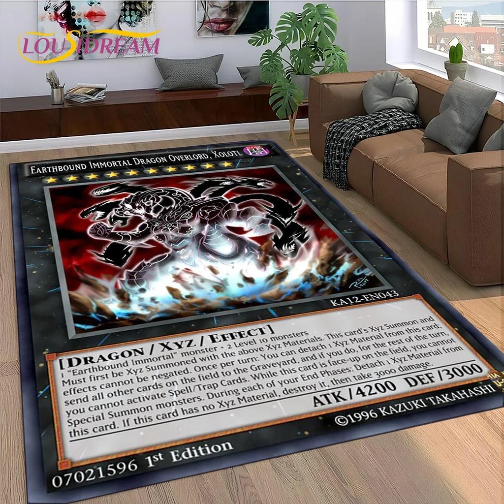 2025 Neuer Yu-Gi-Oh Blauäugiger Drache Monster Goldene Karte Cartoon Spiel Teppich für Schlafzimmer Wohnzimmer Haus Sofa, Dekoration Bodenmatte