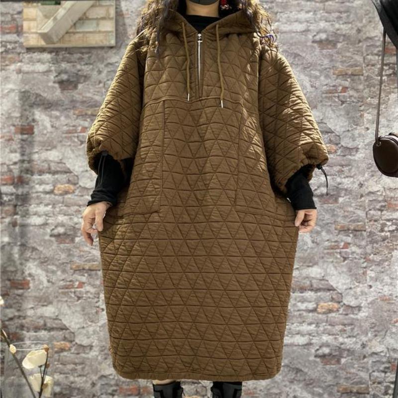 Large size women's clothing with cotton-padded skirt, high-end autumn and winter lazy wind jacket women's sweater loose dress