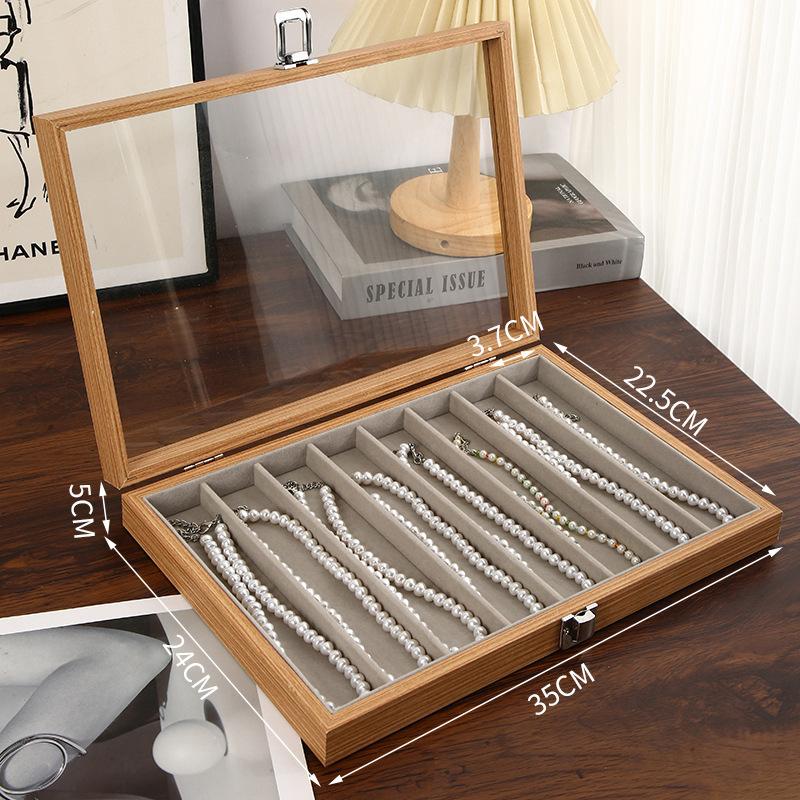 Black Walnut Wood Jewelry Storage Box with Transparent Lid for Pearl Necklaces Collar Chain Accessories Collectible