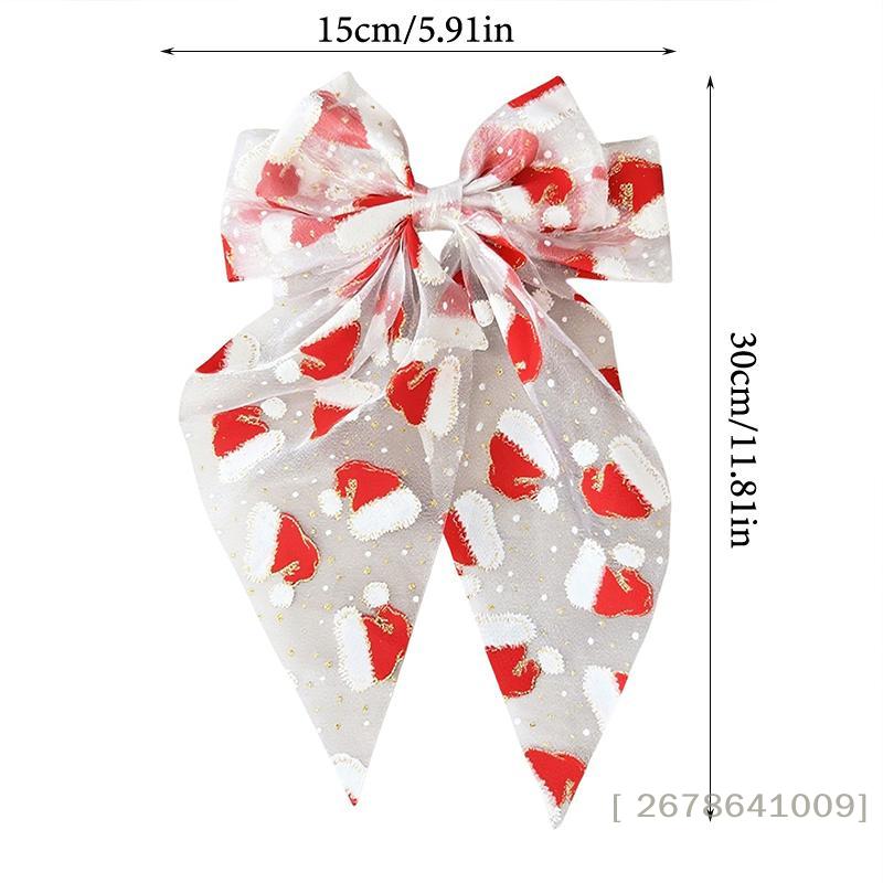Weihnachtsstoff Haarspange, Schleife mit Weihnachtsmannmütze, Haarspangen mit Schleife, Feiertags-Haaraccessoire für Frauen & Mädchen, Weihnachtsfeier-Dekoration