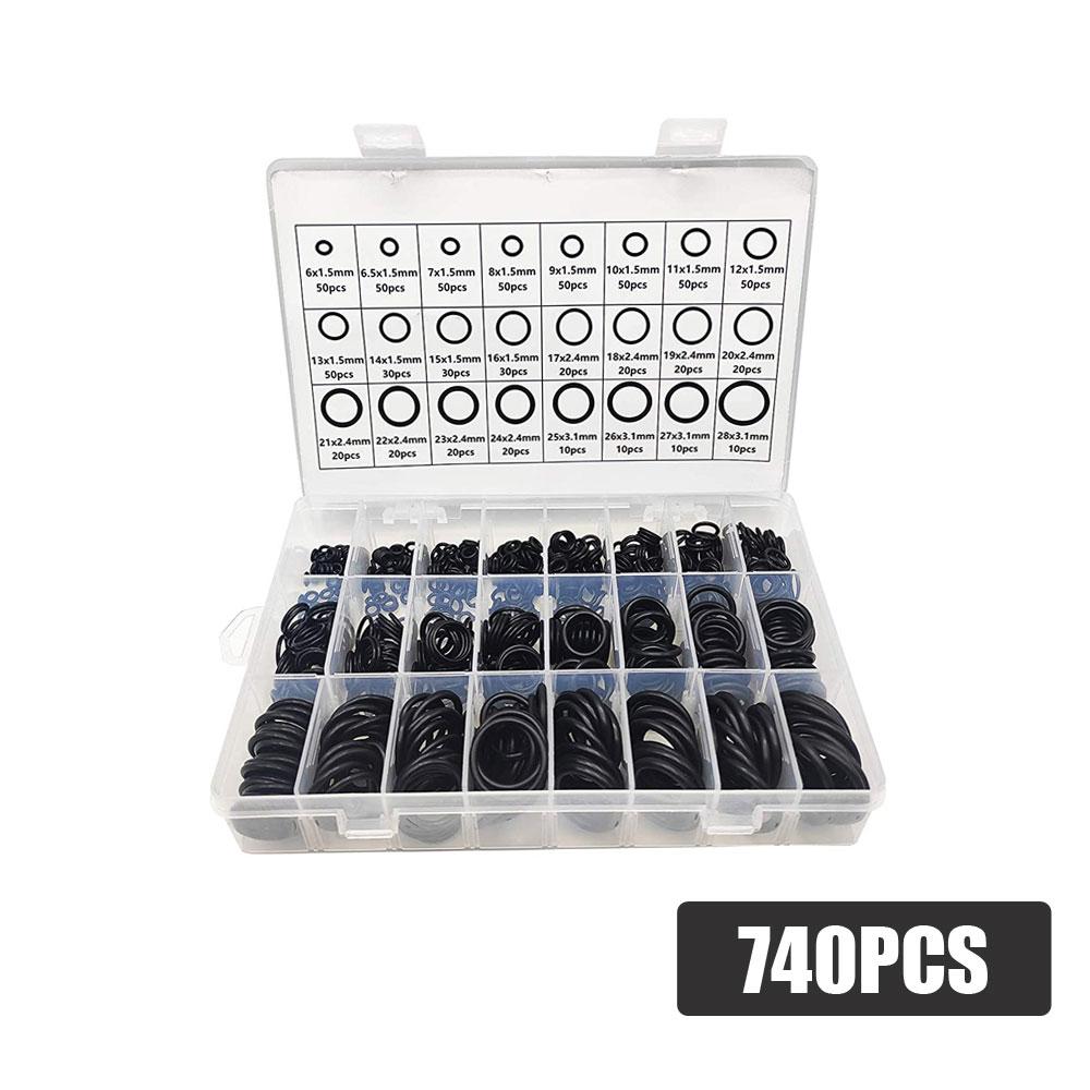 740pcs Nitrile Rubber O-ring Kit NBR Seal Gasket O Ring Repair Kit For Car Auto Vehicle Repair Oil Resistant O Ring Set Boxed