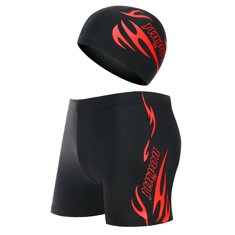 Men's Quick-Dry Plus Size Square Leg Swim Trunks & Cap Set