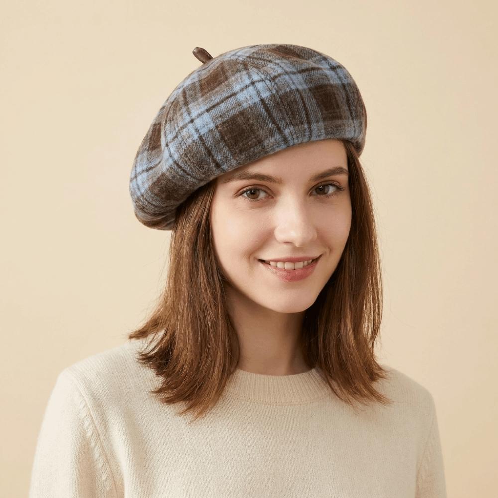 Japanese Style Plaid Beret Soft Newsboy Hat Breathable Octagonal Hat Girls