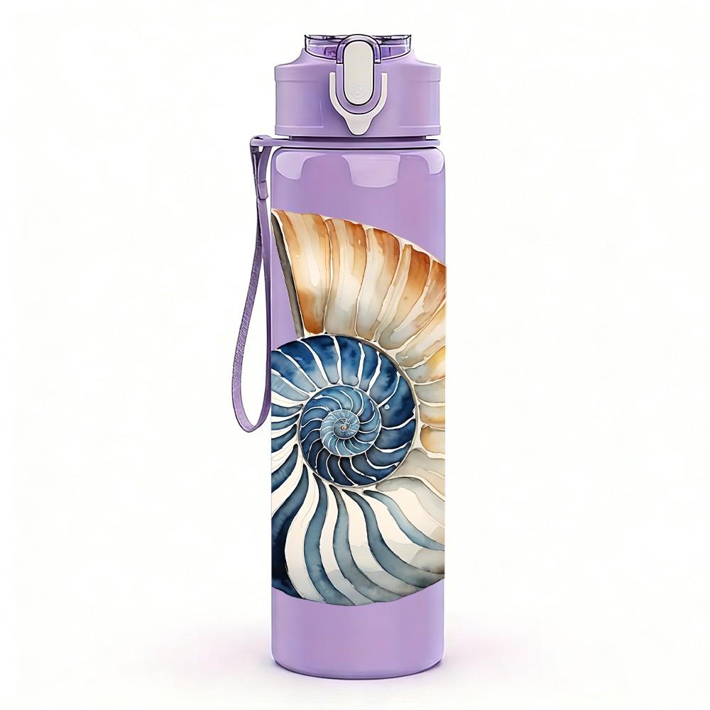 1PC Spiral Seashell Ocean Pattern 750ml Color Plastic Sports Water Bottle Leakproof Flip Straw Lid Suitable for Sports Office Home Use