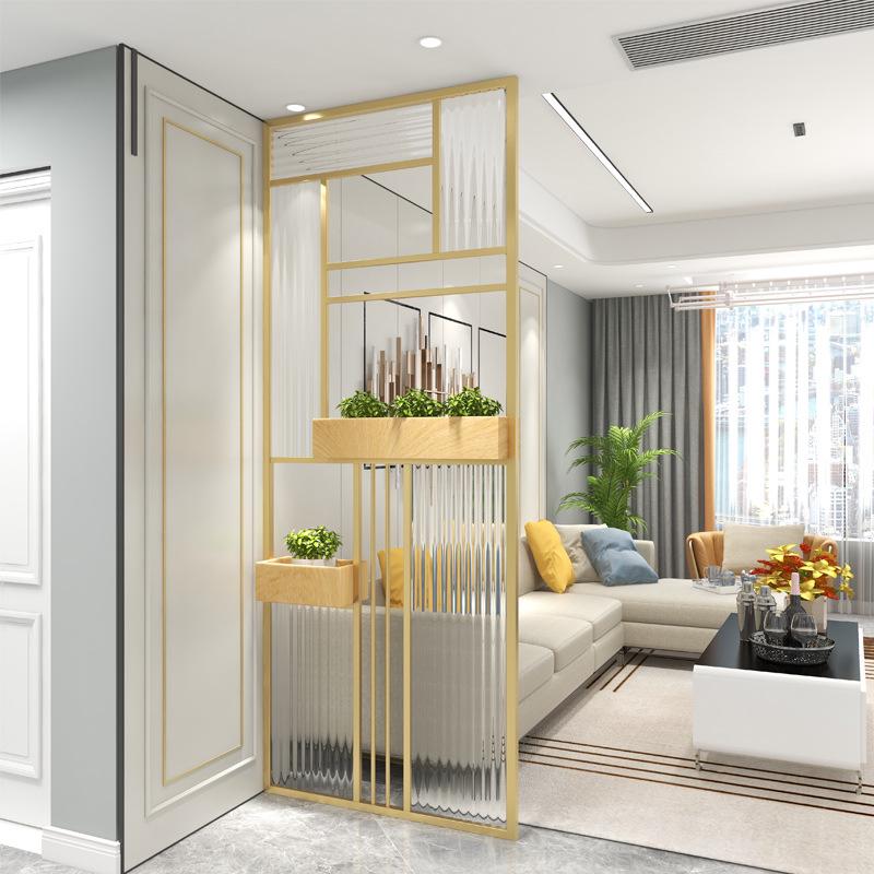 Modern Nordic Glass Partition Screen with Iron Art and Stainless Steel Washstand for Luxury Living Room and Entryway