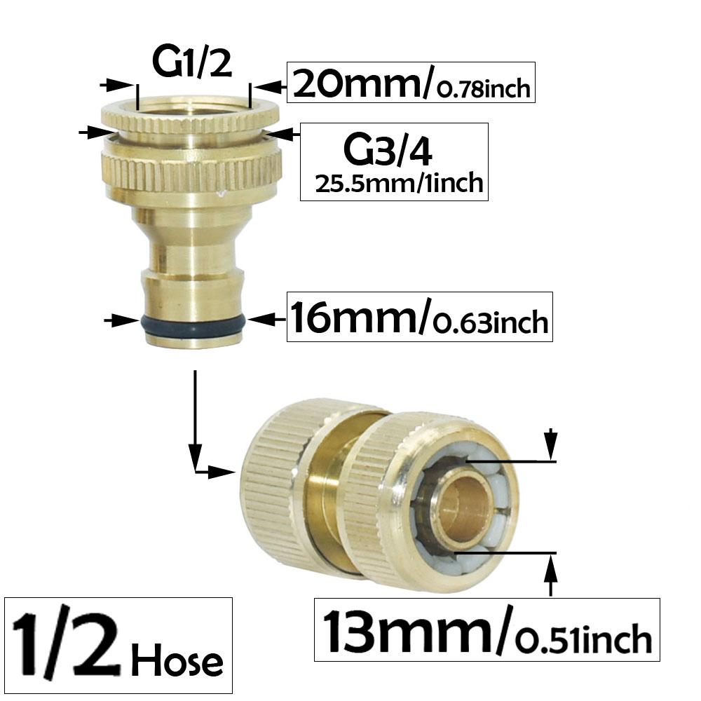 

1set 1/2inch 5/8inch 3/4inch Hose Quick Connecter Brass 1/2 3/4 Thread 16mm Nipple Connector Garden Irrigation Hose Fitting