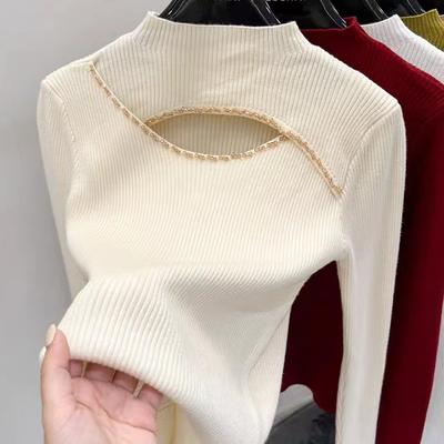 Outono Meia Gola Alta Oco Out Pullovers Suéteres Mulheres Slim Fit Roupas de Inverno Moda Bottoming Sweater Tops Mulheres Elegantes Quentes Malhas 28874