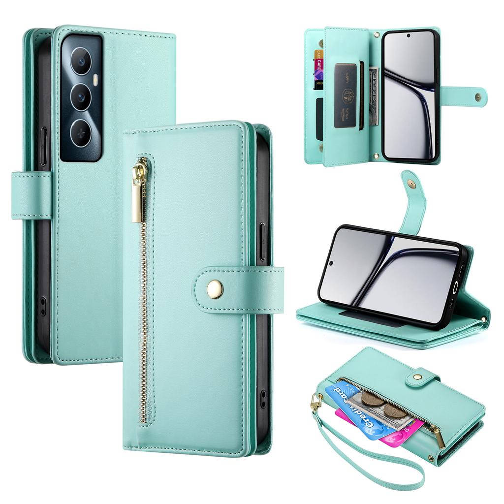 DF-011 For Realme C65 4G Case Zipper Pocket Wallet Leather Phone Cover with Straps