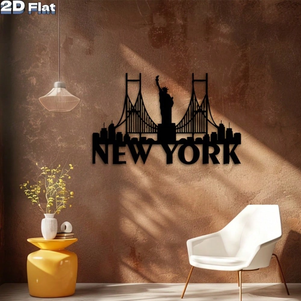 1 pz Statua e Ponte NYC 2D Arte da Parete in Metallo, Scultura in Ferro Retrò per Decorazione Casa Ufficio, Regalo di Festa