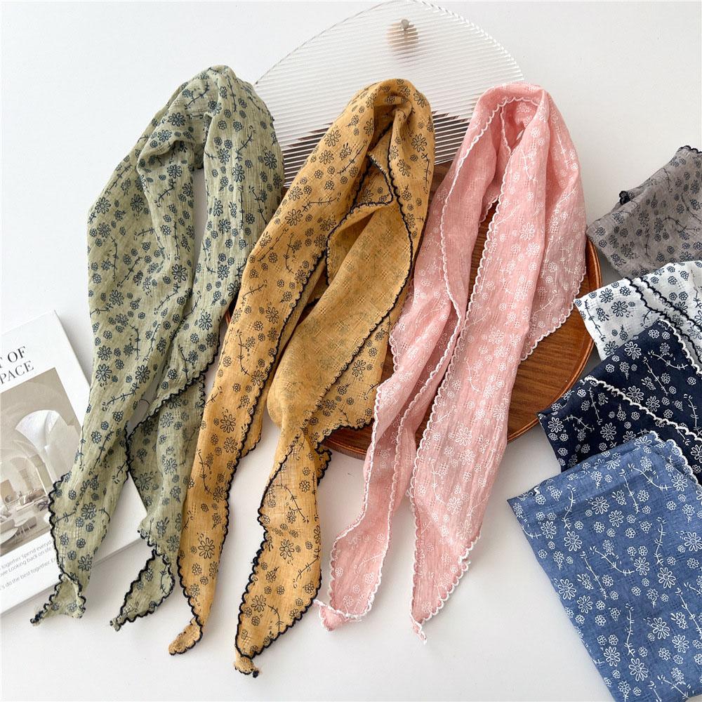 Scarf Women Cotton Linen Neck Head Scarves Headscarf Small Shawl Small Flower Thin Neckerchief Triangle Scarf Hair Scarf INS