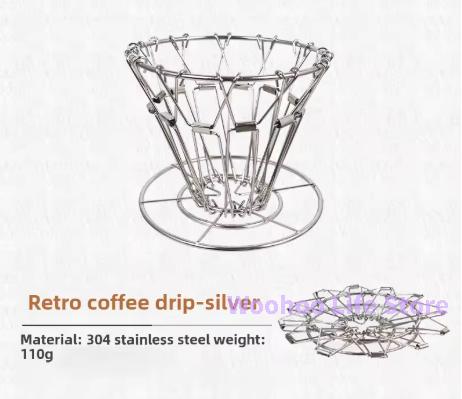 

Portable Coffee Dripper Stainless Steel Folding Pour Over Coffee Maker Camping Coffee Filter Holder 304 Stainless Steel Coffee срібний