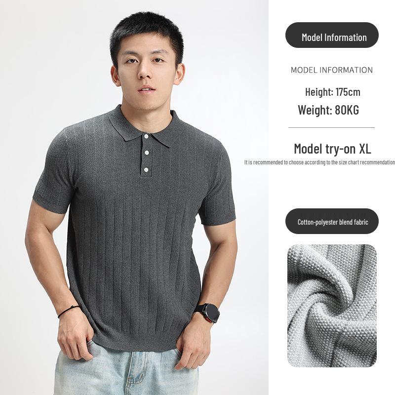 High-Quality Men s Cotton Polo Shirt: European-American Old Money Style, Short Sleeve with Lapel XXL темно-серого
