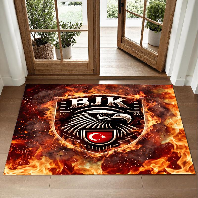 Beşiktaş FC Design Crystal Velvet Rug Soft Decorative Mat for Bedroom Entrance
