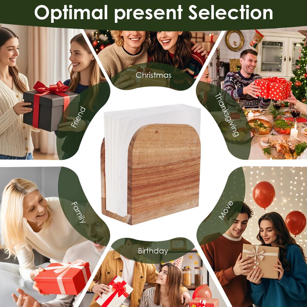 Wooden Upright Napkin Holder Decorative Vertical Paper Napkin Dispenser Ergonomic Standing Tissue Storage Dispenser for Dining