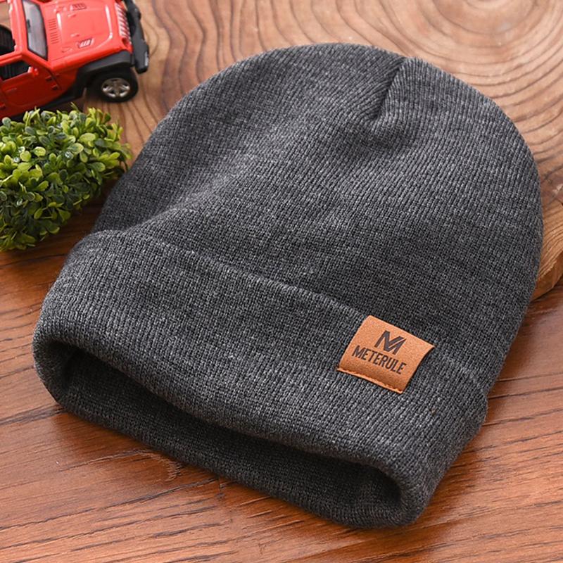 Outdoor Letter Leather Label Unisex Knitted Hat Women Custom Logo Cuffed Beanie Hats Men Winter Warm Cycling Skullies Ski Cap