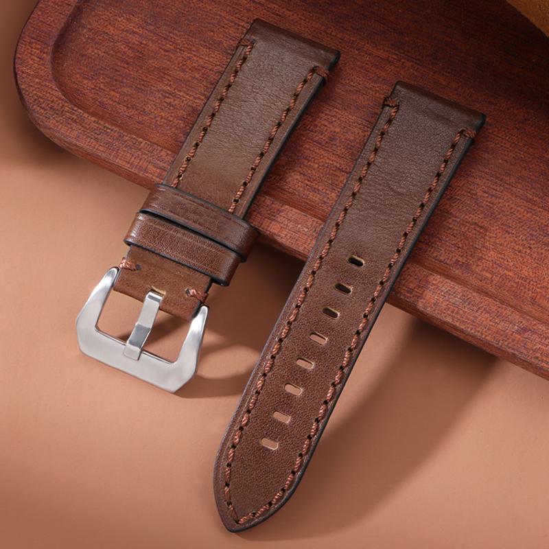 

Vintage Oil Wax Leather Watch Band 20mm 22mm 24mm for Smartwatch Wristband Handmade Stitching Cowhide Strap for Panerai Belt 24mm темно-коричневого кольору