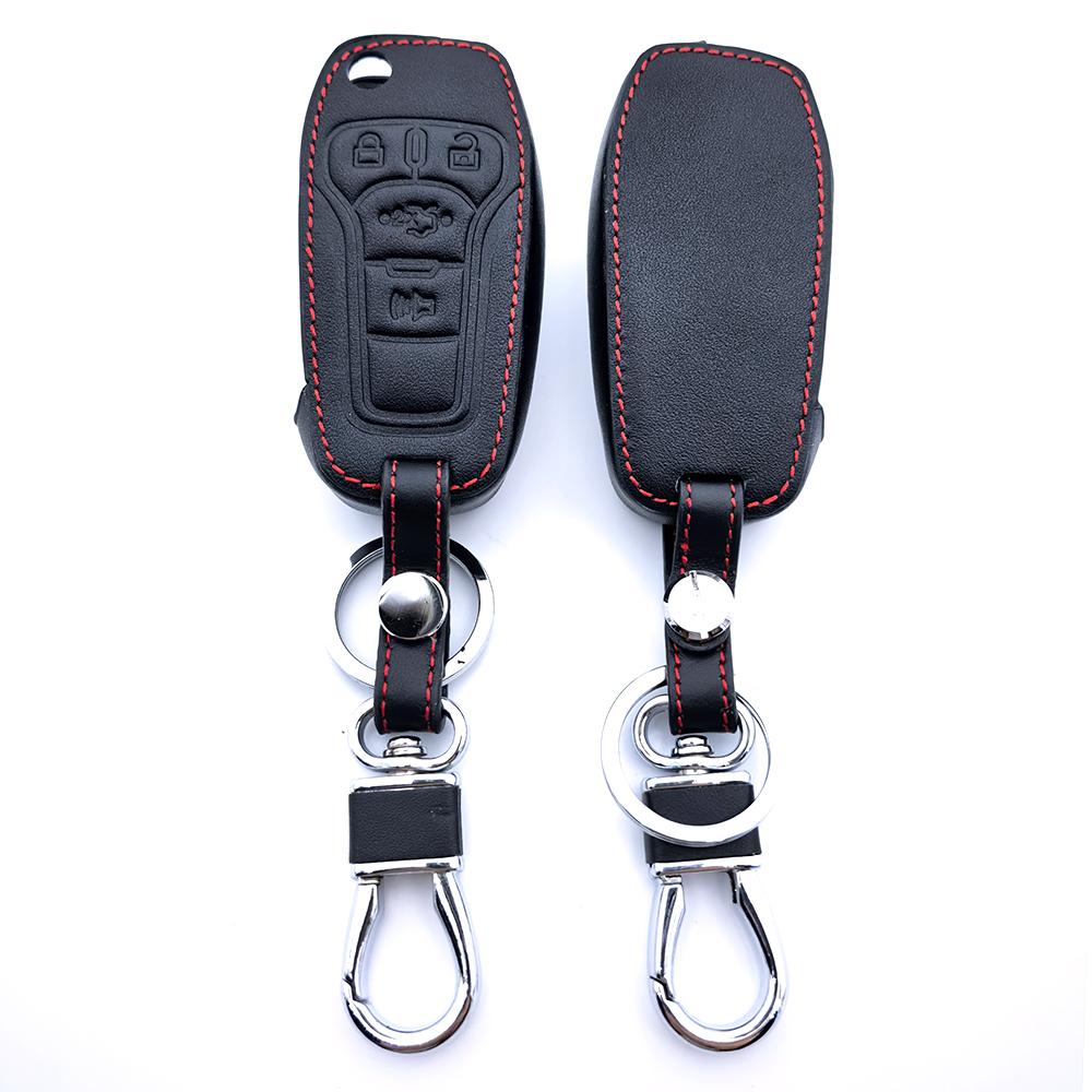 For Ford Fusion 2013- 4 Buttons Folding Remote Leather Car Key Case Fob Cover Keychain Holder Protector Bag Auto Accessories