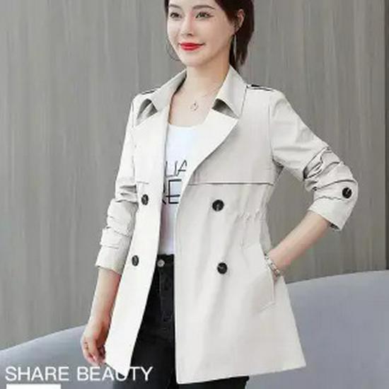Korean Style Spring-Autumn Trench Coat for Petite Women - Waist-Defining, Mid-Length, Fashionable Draping Outerwear