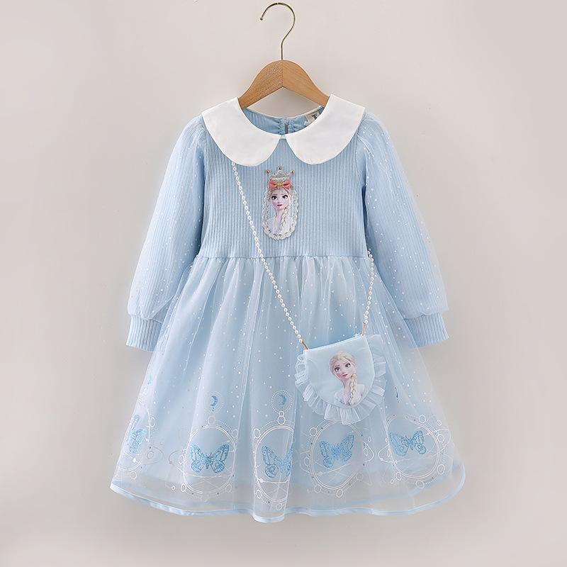 Elsa Princess Dress for Girls, New Long Sleeve Korean Style Dress, Autumn Children's Birthday Gown