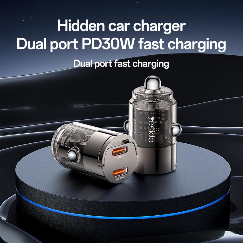 

YESIDO Y69 PD 30W Dual Type-C Fast Charging Car Charger with Handle As Shown A