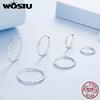 WOSTU Real 925 Sterling Silver Wedding Big Simple Circle Hoop Earrings For Women Multi Size Shiny Ear Hoops Loop Party Jewelry