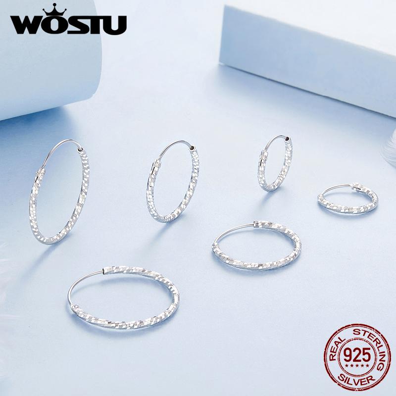 WOSTU Real 925 Sterling Silver Wedding Big Simple Circle Hoop Earrings For Women Multi Size Shiny Ear Hoops Loop Party Jewelry