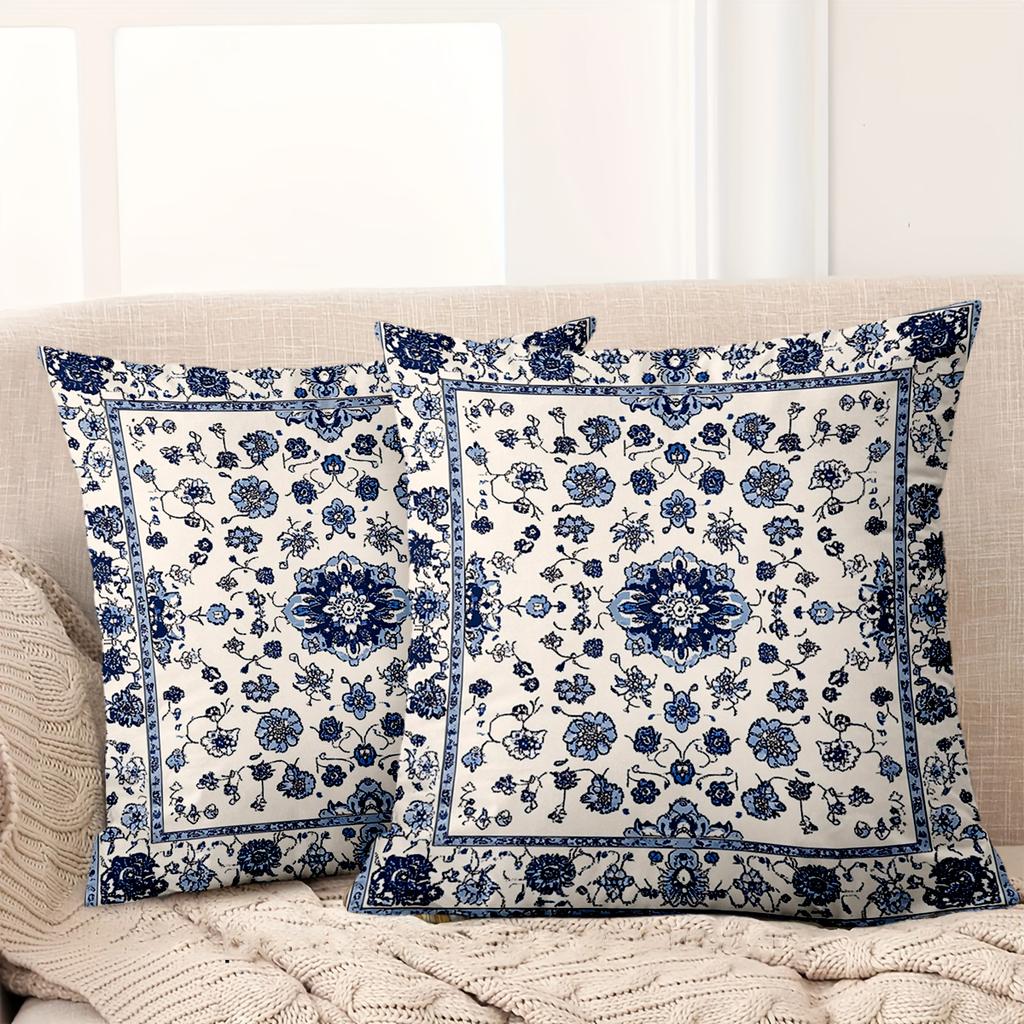 1 piece of blue and white floral pattern decorative pillow, polyester fiber pillowcase, sofa cushion, headboard pillow