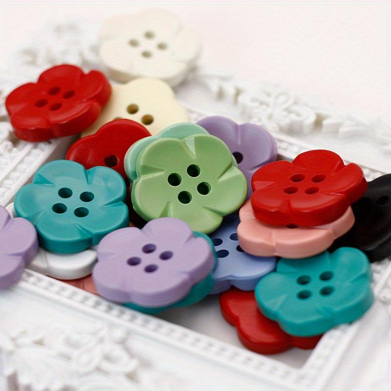 100pcs Mixed Color Plastic Flower Buttons 17mm/0.67in, Assorted Cartoon Design for DIY Crafts, Sweaters, Cardigans, Shirts, Festive Gift Making