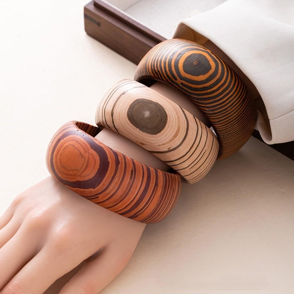 Geometric Wood Grain Bangle Square Burlywood Hand Ring Simple Wooden Bracelet  Unisex