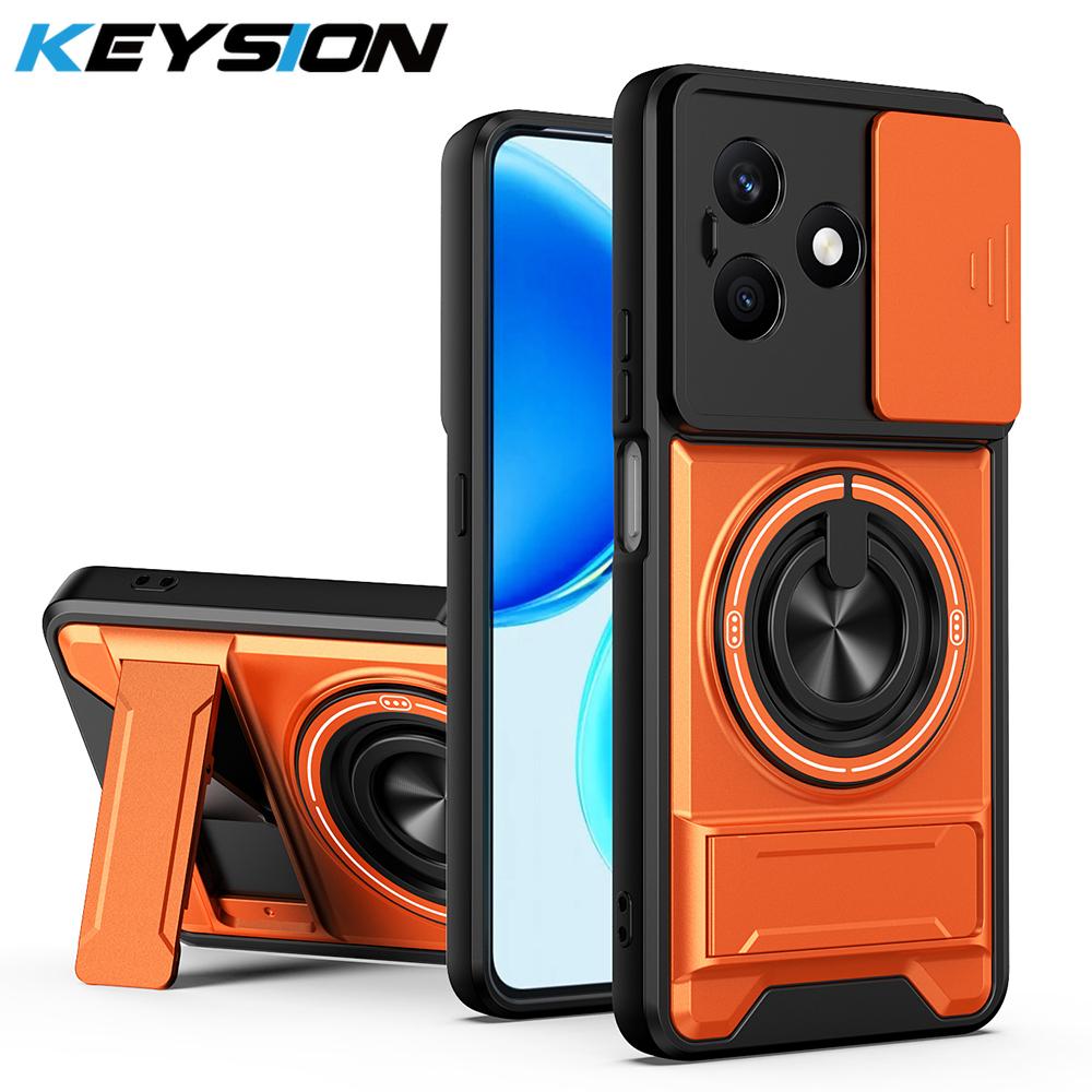 KEYSION Magnetic Phone Case for HONOR X8d Slide Camera Protection Upright Kickstand 360°Ring Shockproof Back Cover for Honor X8d