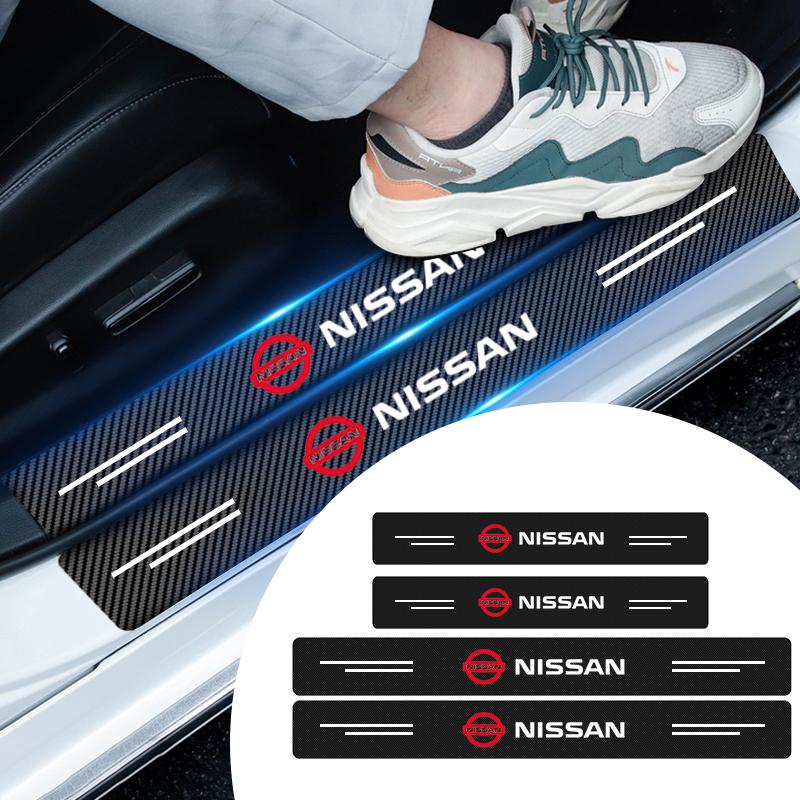 CBKSJY1 4Pcs Car Door Plate Carbon Fiber Threshold Protector Sticker For Nissan Nismo Almera Tiida Juke Teana Qashqai 350Z 370Z GTR