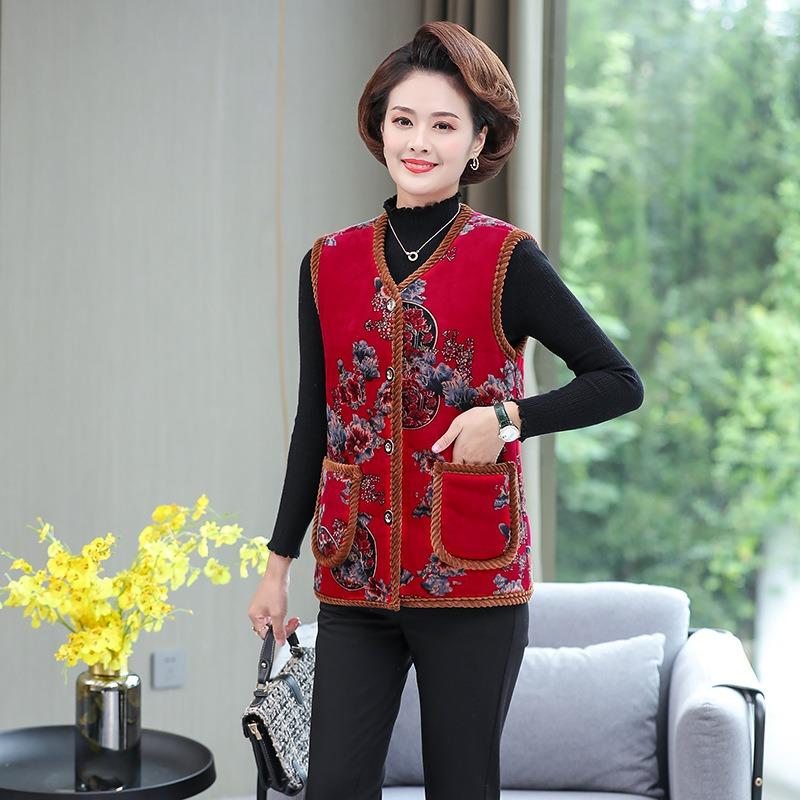 Autumn and winter velvet thickened vest thermal vest women's clothing old lady vest jacket vest