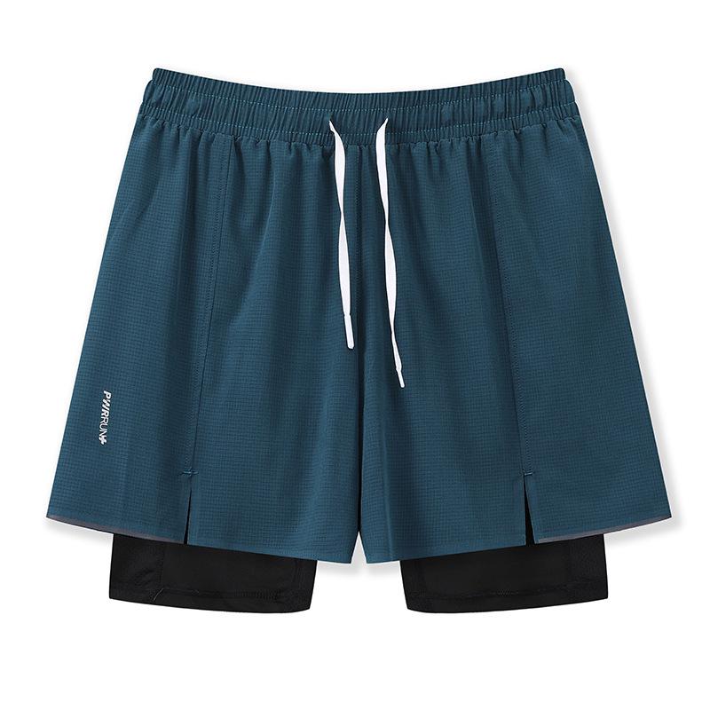2024 Men's Quick-Dry Sports Shorts, Fake Two-Piece Design, Mid-Length with Inner Lining for Running or Training
